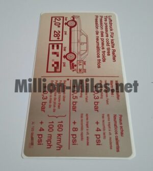 MB Tire pressure W123 Saloon / Coupe #0278