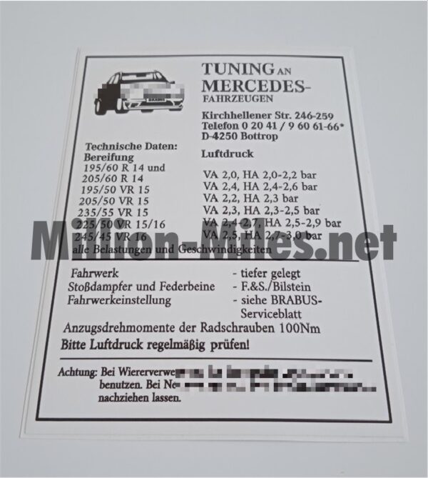 BRABUS W124 Tire Pressure #0442