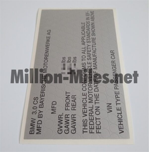 BMW E9 3.0CS VIN US (blank) #0748