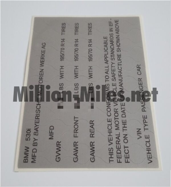 BMW E12 530i VIN US (blank) #0759