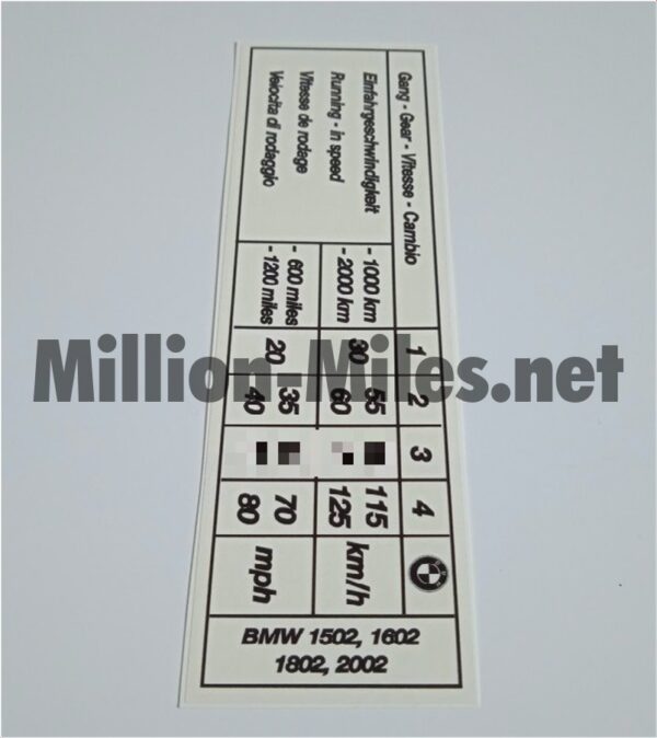BMW E10 Run-In Instruction 1502 / 1602 / 1802 / 2002 #0774