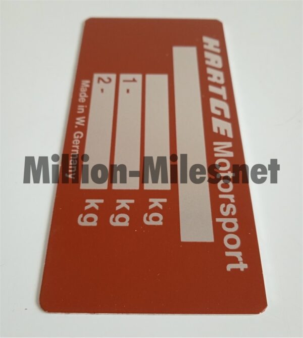 BMW Hartge Motorsport VIN Plaque #1151