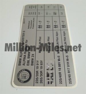 Alpina Tire Pressure E85 Roadster S #1222