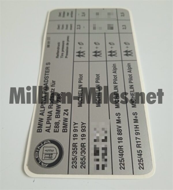 Alpina Tire Pressure E85 Roadster S #1222