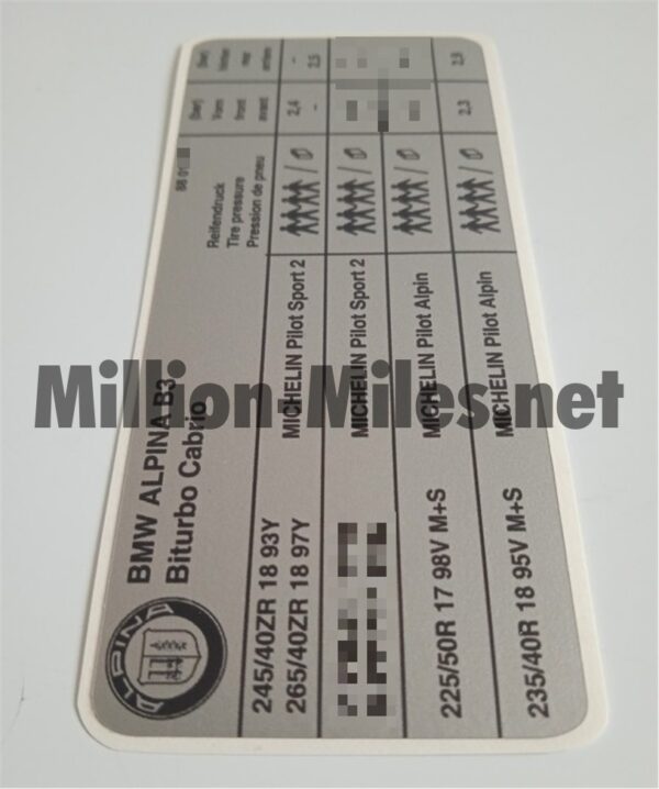 Alpina Tire Pressure E93 B3 3.0 BiTurbo Cabrio #1233