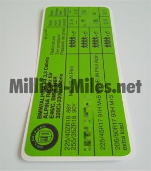 Alpina Tire Pressure E46 B3 3.3 Cabrio #1236