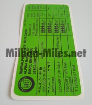Alpina Tire Pressure E46 B3 3.3 / B3S Cabrio #1238