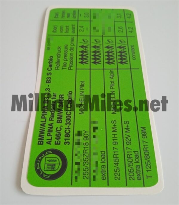 Alpina Tire Pressure E46 B3 3.3 / B3S Cabrio #1238