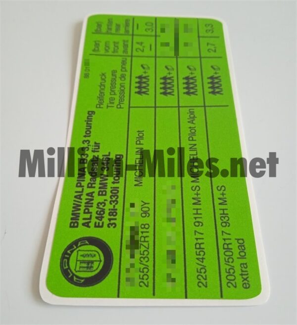 Alpina Tire Pressure E46 B3 3.3 Touring #1239
