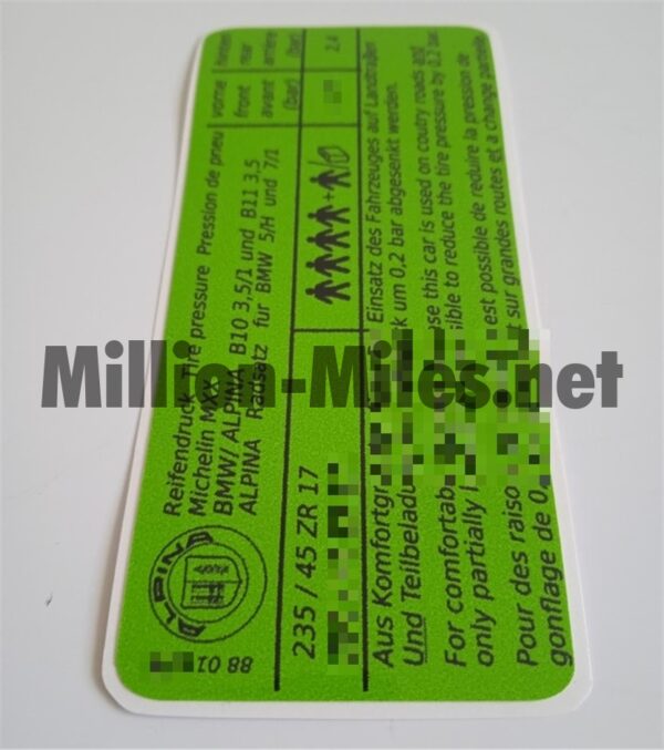 Alpina Tire Pressure E34 B10 3.5/1, E32 B11 3.5 #1249
