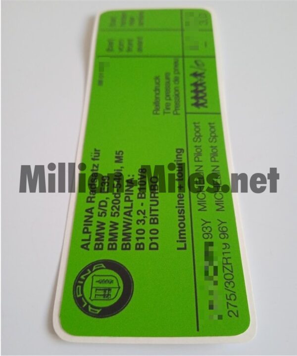 Alpina Tire Pressure E39 Models #1254