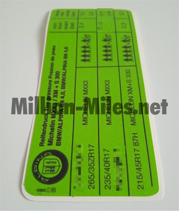 Alpina Tire Pressure E36 B8 4.0 / 4.6 #1266