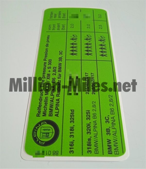 Alpina Tire Pressure E36 B6 2.8/2 #1269