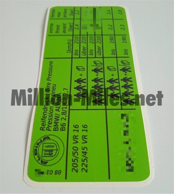 Alpina Tire Pressure E30 B6 2.8/1 C2 2.7 #1272