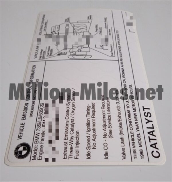 BMW Emission Control US 735i / L6 / 635CSi 1988 #1315