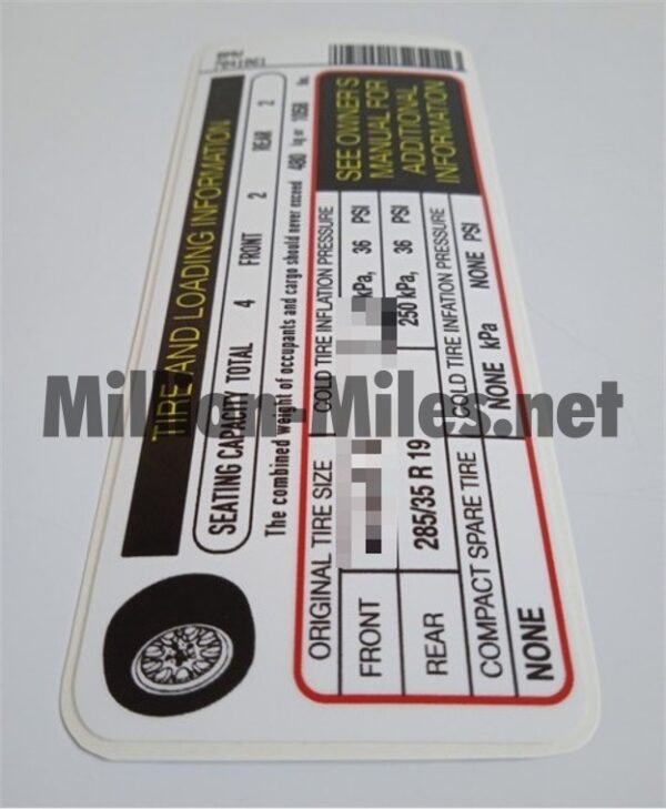 BMW M5 E60 US Tire Pressure #1384