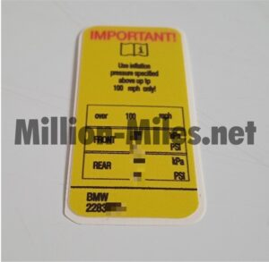 BMW Tire pressure M5 E60 USA # 1400