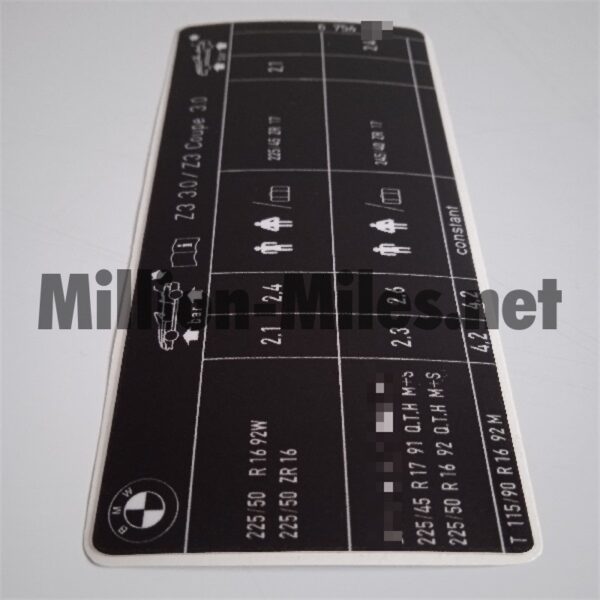 BMW E36/7 Z3 3.0 / 3.0 coupe Tire Pressure #1631