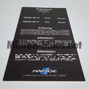BMW Hartge 2000+ tire pressure Trunk lid (Large) #1638