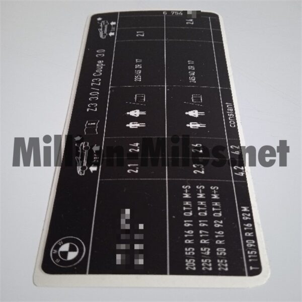 BMW Tire Pressure E36/7 Z3 3.0 / Z3 Roadster #1644