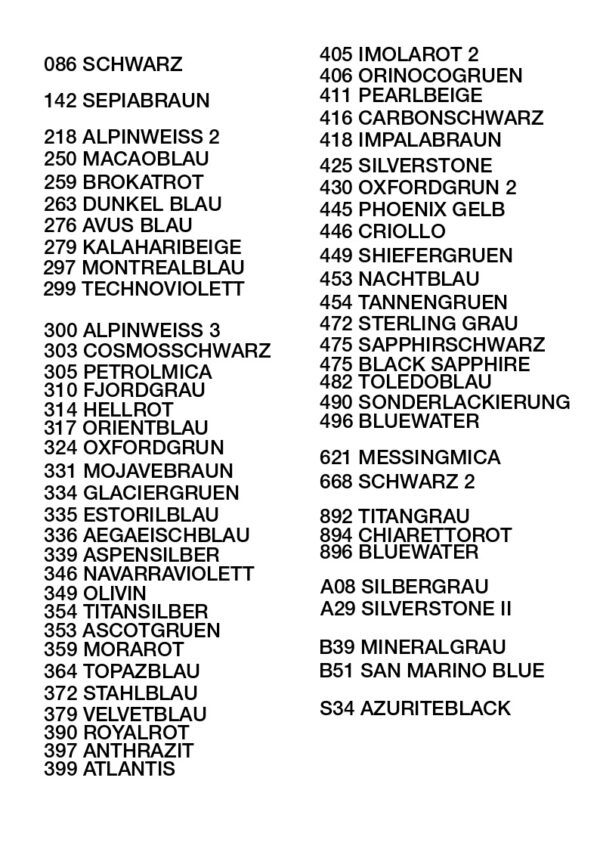 E39 COLOUR CODES BMW E39 M5 set of stickers Pre-FL