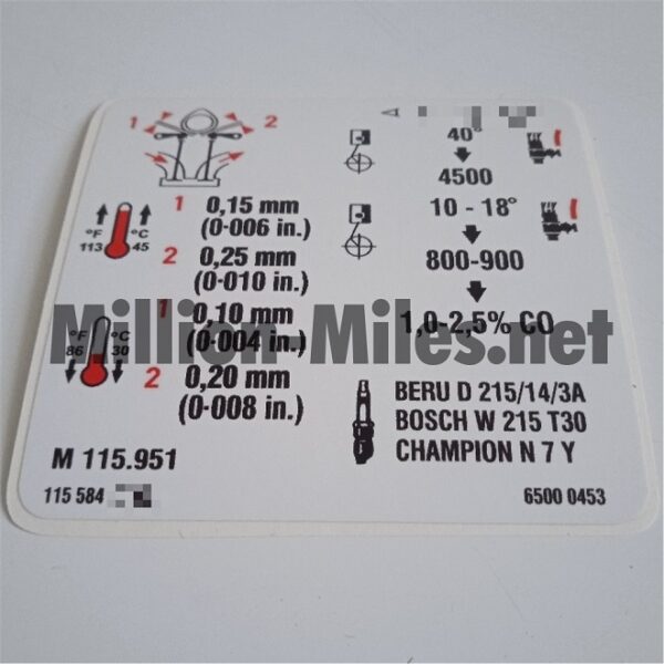 MB engine data M115.951 #1651