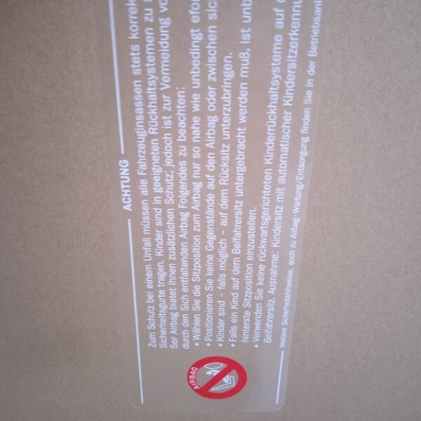 MB W221 S-class sun visor Airbag Warning #1686