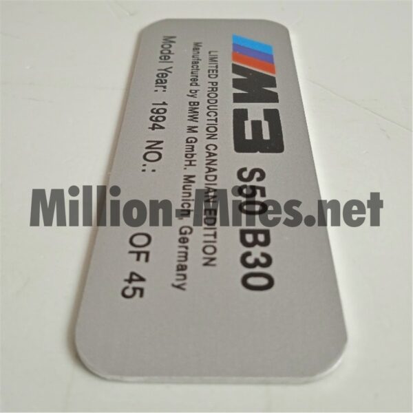 BMW E36 M3 Canada Limited Edition Dash plaque #1703
