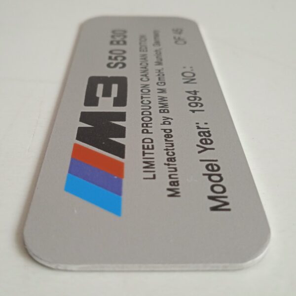 BMW E36 M3 Canada Limited Edition Dash plaque #1703
